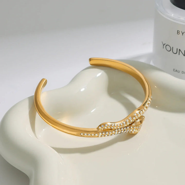 Gold-Plated Cubic Zirconia Serpentine Bangle Bracelet for Women