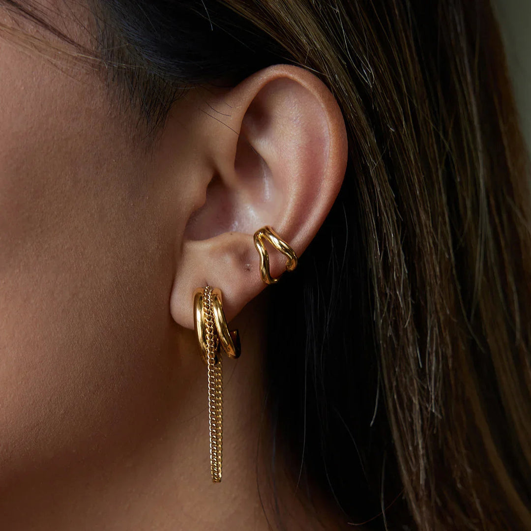 Gold-Plated Stainless Steel Chain Hoop Earrings for Women