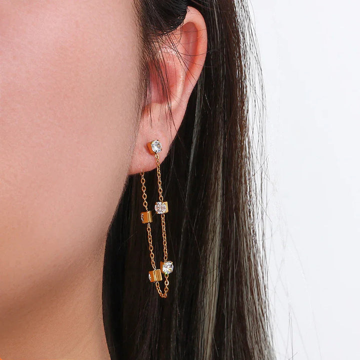 Gold-Plated Diamond Chain Drop Earrings For Women