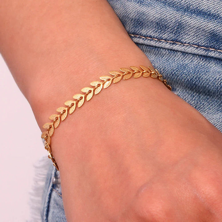 Gold-Plated Leaf Chain Bracelet for Women