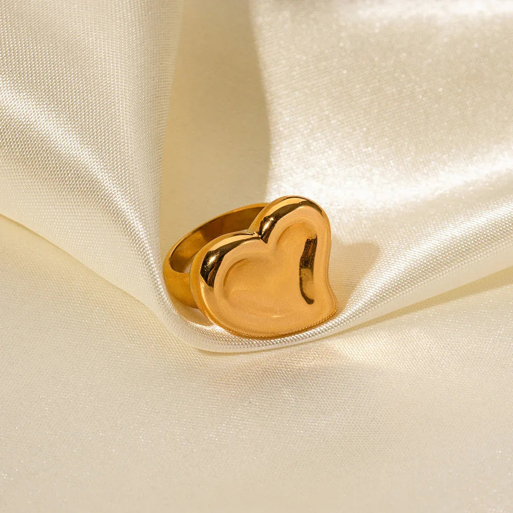 Gold-Plated Heart Statement Ring for Women