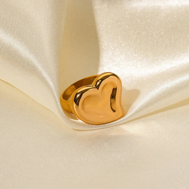 Gold-Plated Heart Statement Ring for Women
