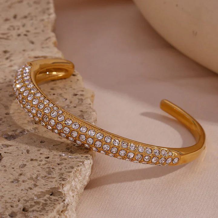 Gold-Plated CZ Cuff Bracelet For Women