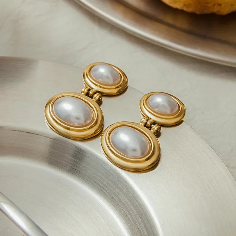 Gold Plated Faux Pearl Drop Earrings for Women