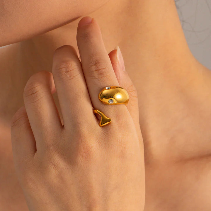 Gold-Plated Serpent Ring with Diamond Simulant