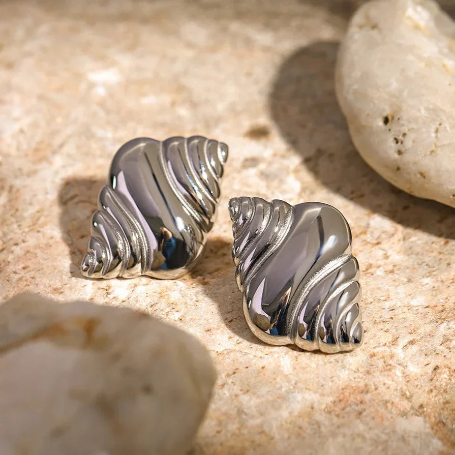 Silver Croissant-Shaped Stud Earrings