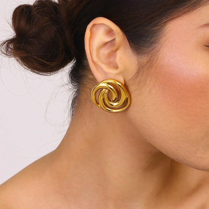 Gold-Plated Spiral Stud Earrings for Women