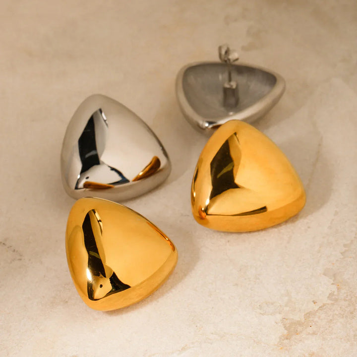 Gold-Plated Rounded Triangle Stud Earrings