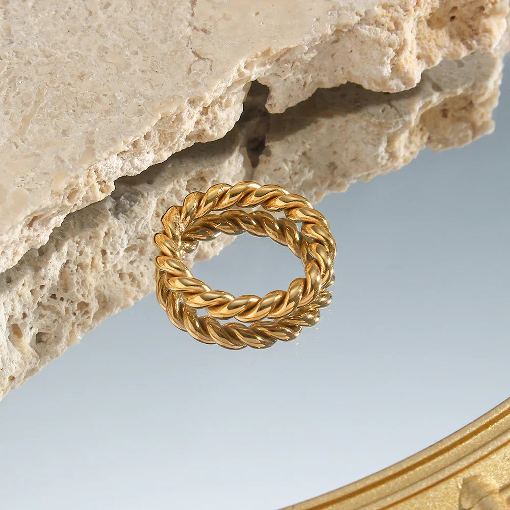 Gold-Plated Rope Texture Ring for Women