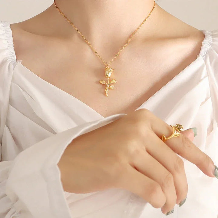 Gold-Plated Rose Pendant Necklace for Women