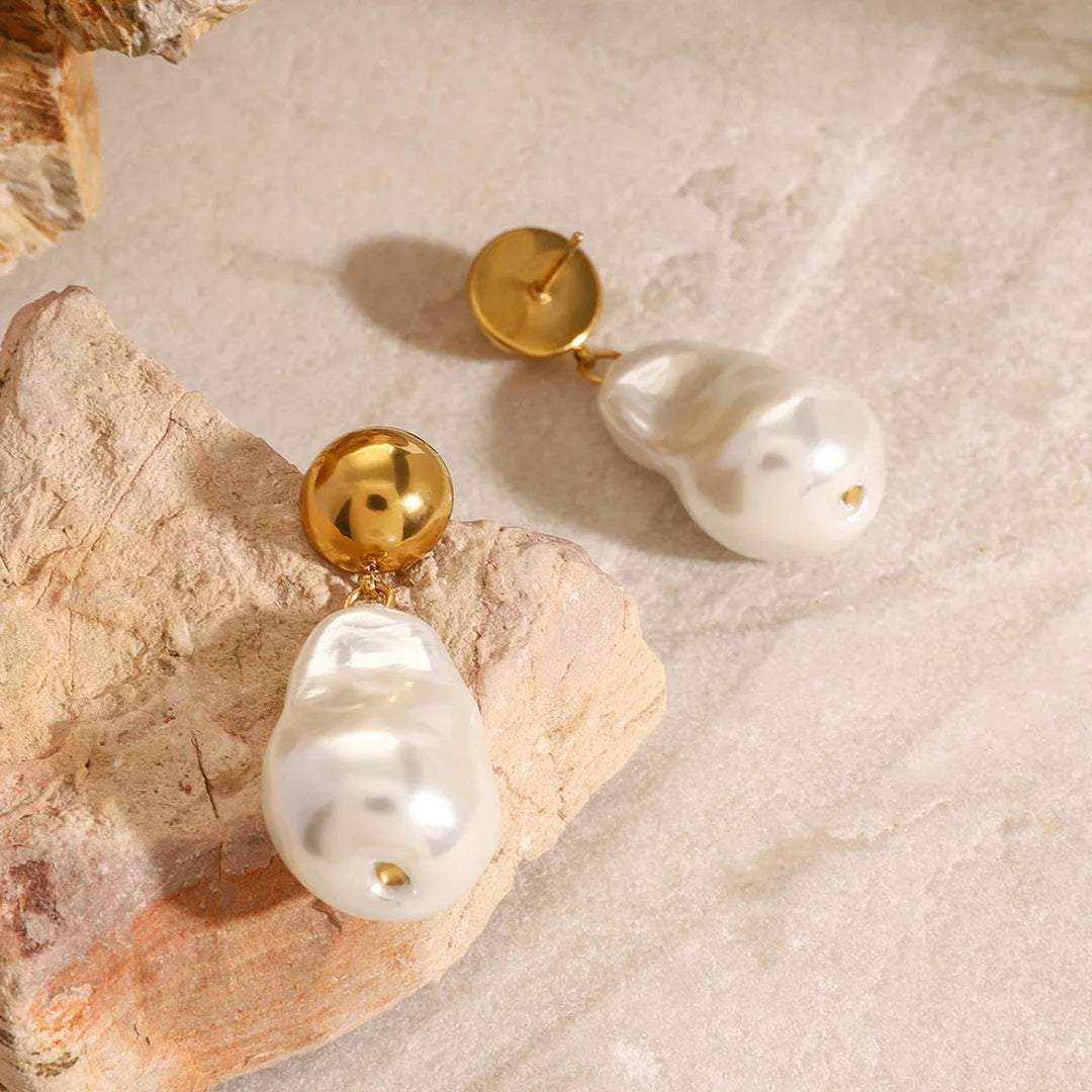 Gold-Plated Faux Pearl Drop Earrings for Women