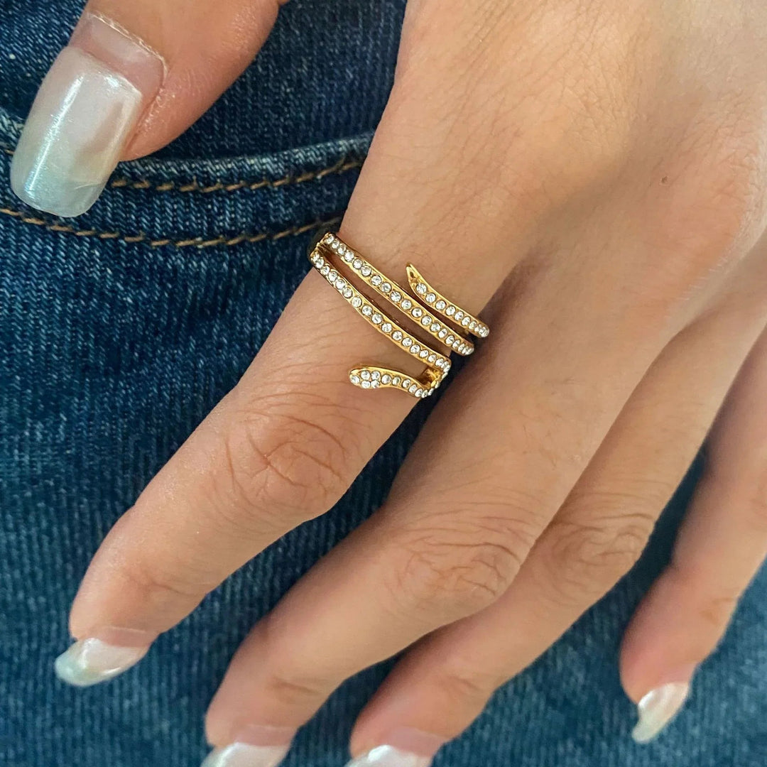 Gold Plated Cubic Zirconia Wrap Statement Ring for Women