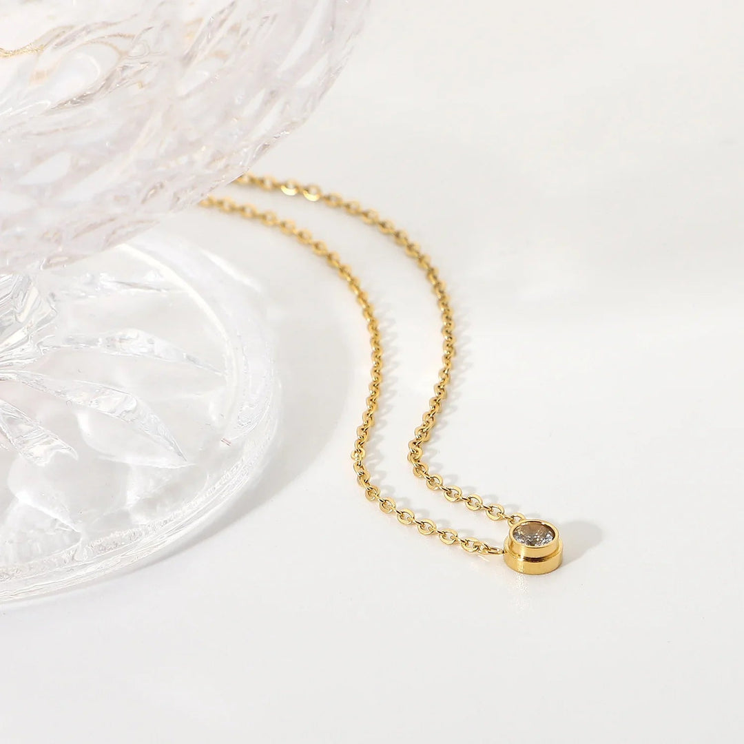 Gold-Plated Stainless Steel Cubic Zirconia Necklace for Women