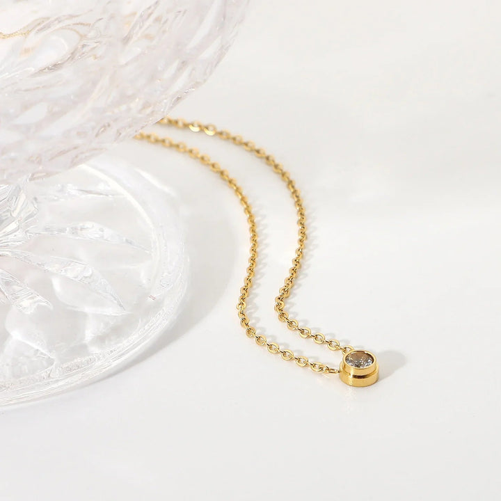 Gold-Plated Stainless Steel Cubic Zirconia Necklace for Women