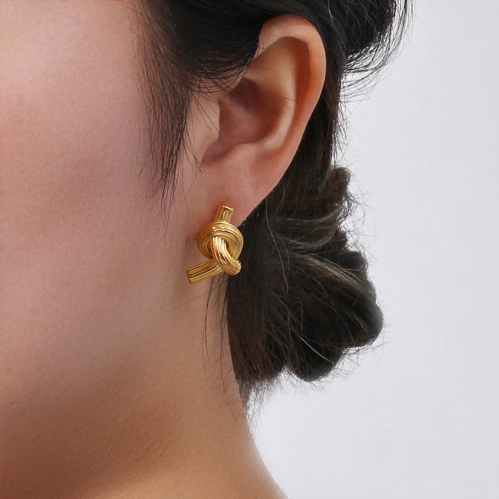 Gold-Plated Rope Knot Stud Earrings