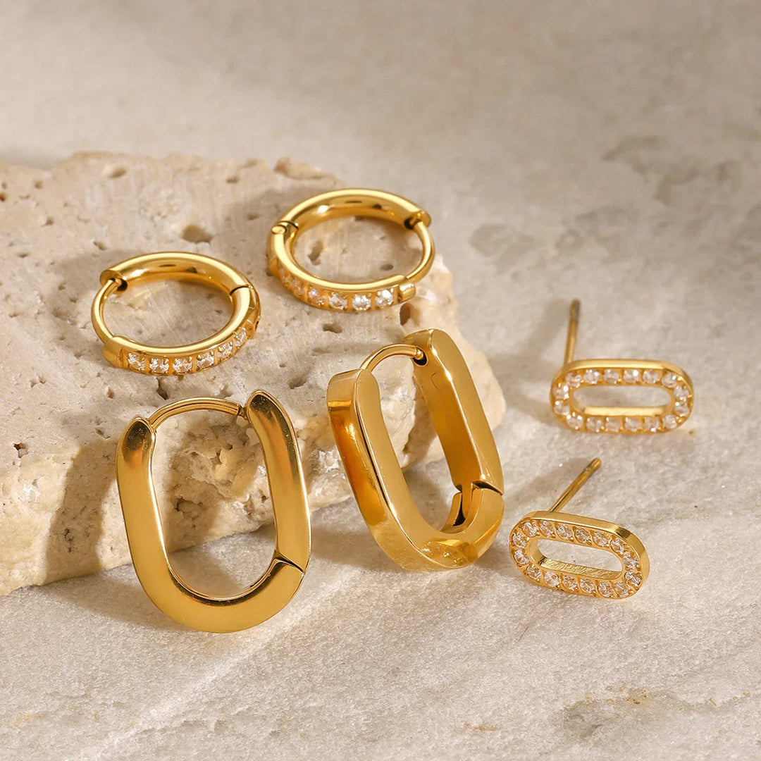 Gold-Plated CZ Hoop Earring 3-Piece Set