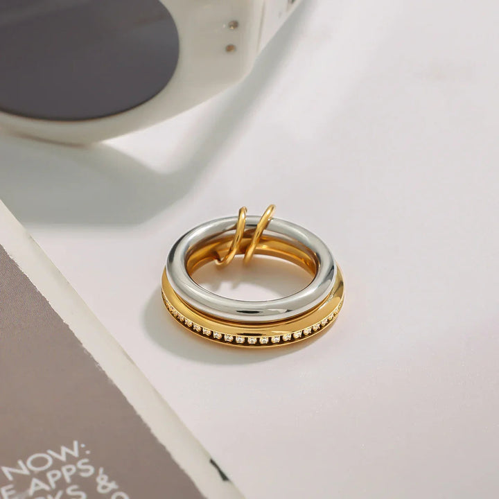 Gold-Plated Cubic Zirconia Stackable Ring Set for Women