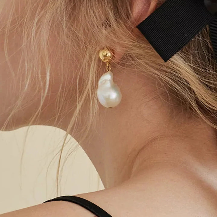 Gold-Plated Faux Pearl Drop Earrings for Women