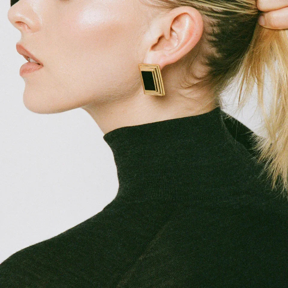 Gold-Plated Enamel Stud Earrings for Women