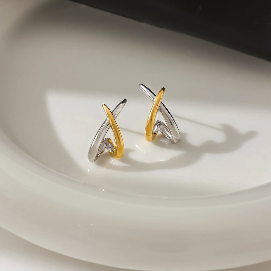 Two-Tone Crisscross Stud Earrings for Women