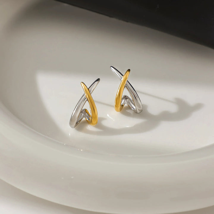 Two-Tone Crisscross Stud Earrings for Women