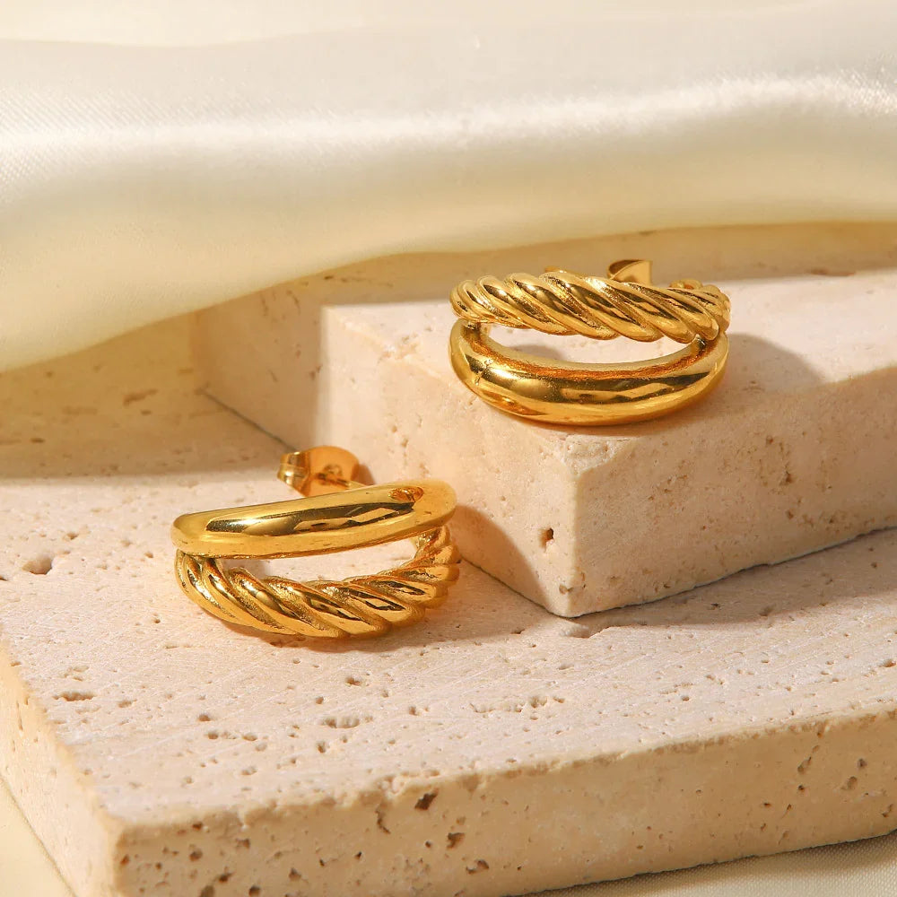 Gold-Plated Layered Hoop Earrings for Women