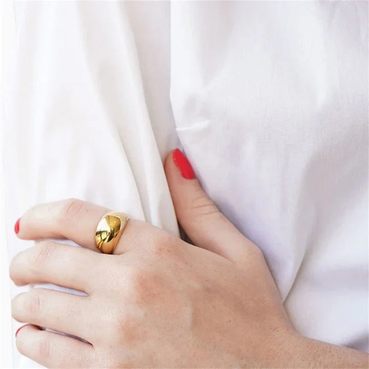 Gold-Plated Statement Ring Women Wide Band