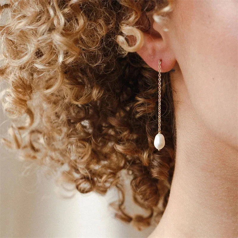 Gold-Plated Faux Pearl Tassel Drop Earrings
