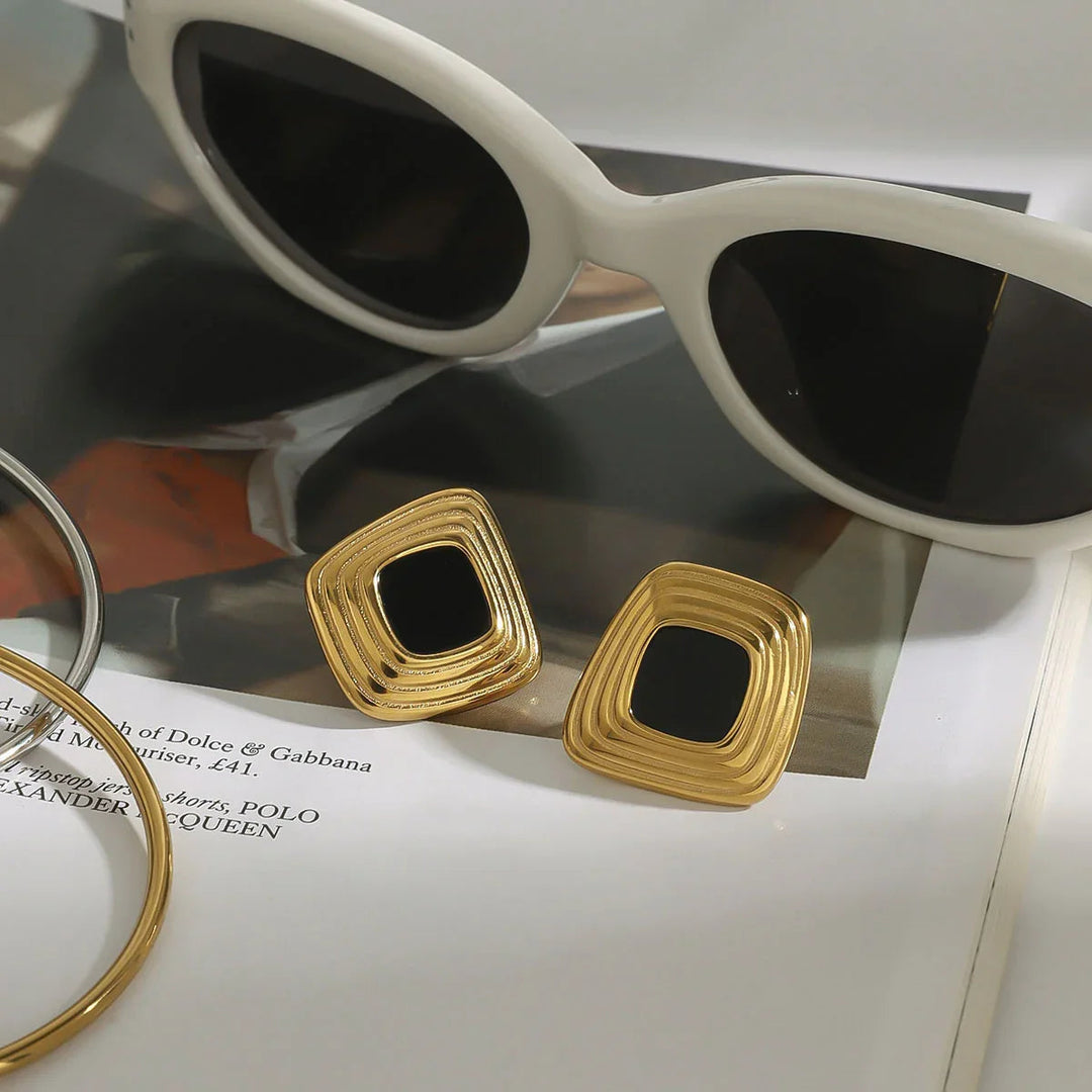 Gold-Plated Geometric Stud Earrings for Women