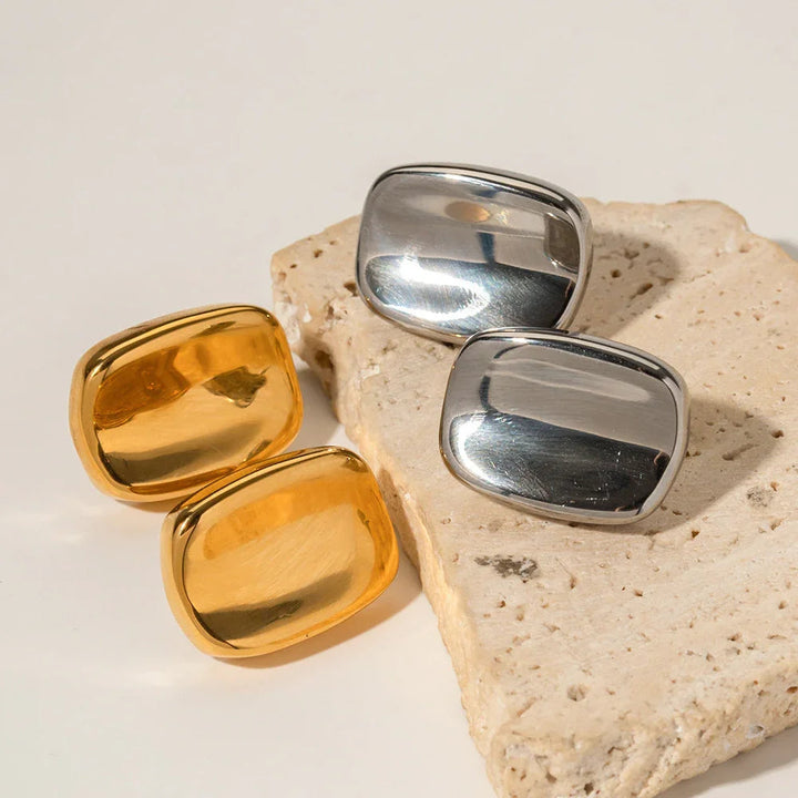 Gold-Plated Rectangular Stud Earrings for Women