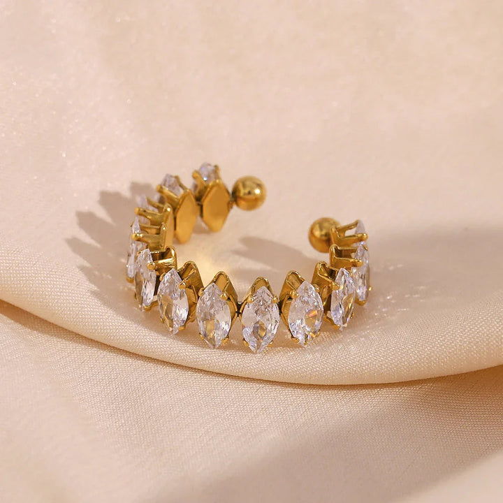 Gold-Plated Marquise CZ Open Ring for Women