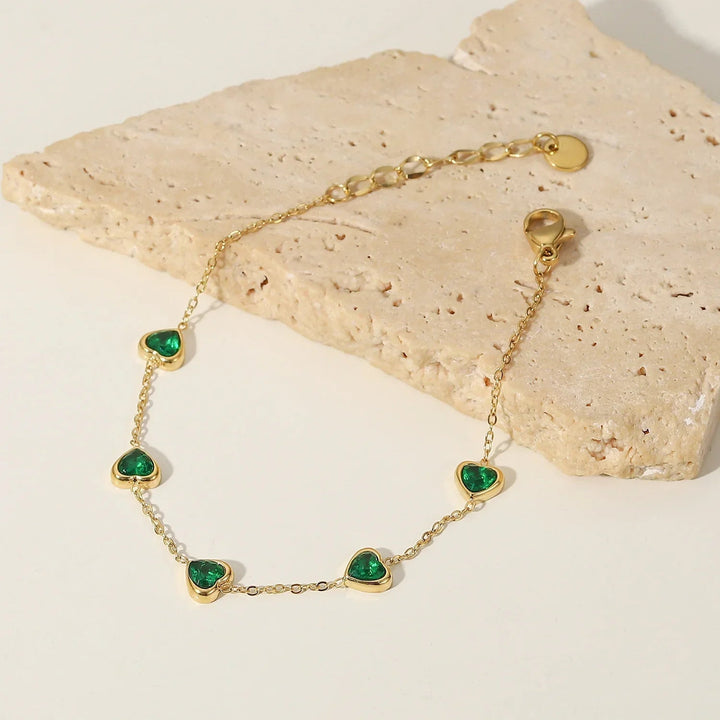 Gold-Plated Bracelet with AAAAA Diamond Simulants and Heart-Shaped Stones