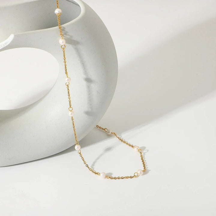 Gold-Plated Stainless Steel Faux Pearl Beaded Necklace for Women