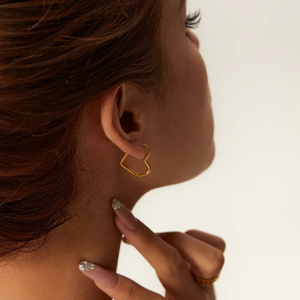 Gold-Plated Heart Hoops with Waterproof Stainless Steel