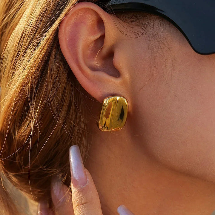 Gold-Plated Rectangular Stud Earrings for Women