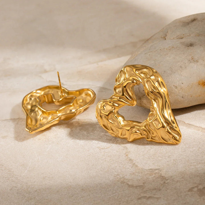 Gold-Plated Crumpled Heart Earrings