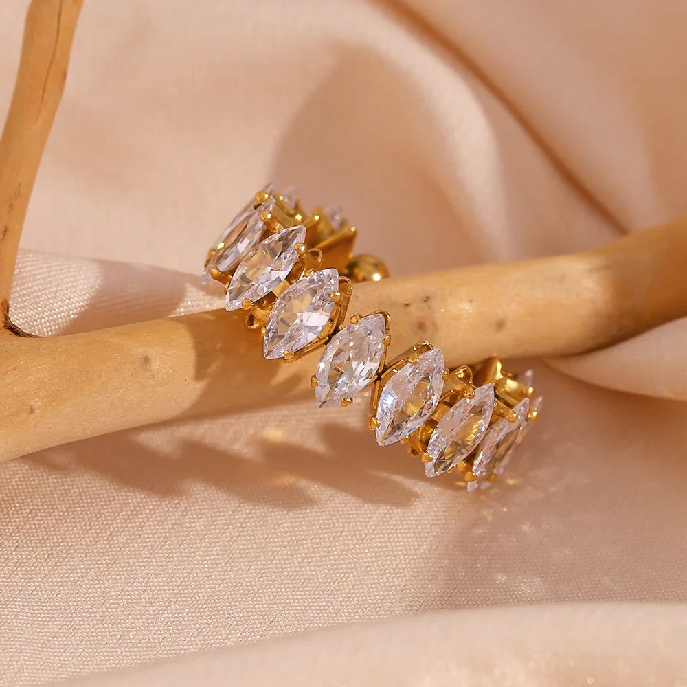 Gold-Plated Marquise CZ Open Ring for Women