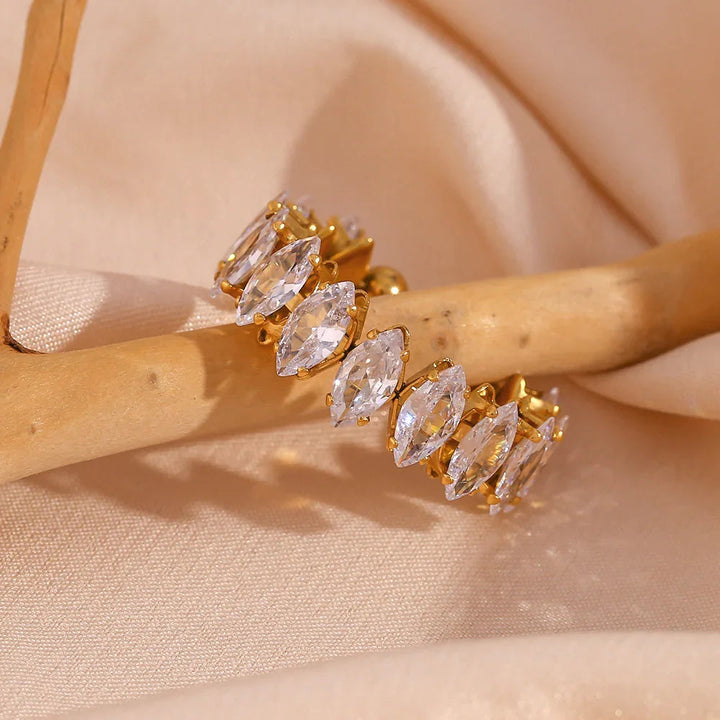 Gold-Plated Marquise CZ Open Ring for Women