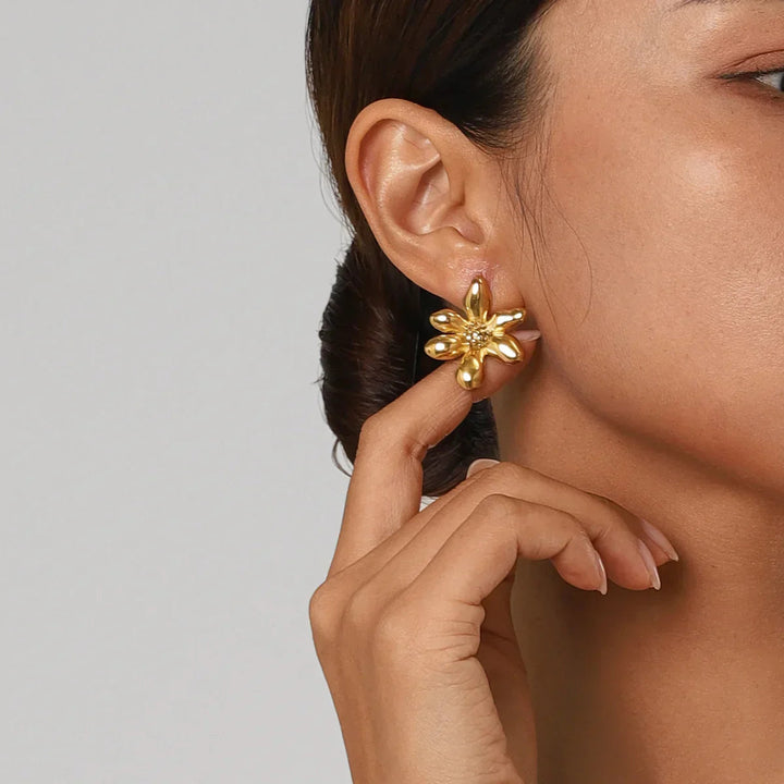 Gold-Plated Flower Petal Earrings