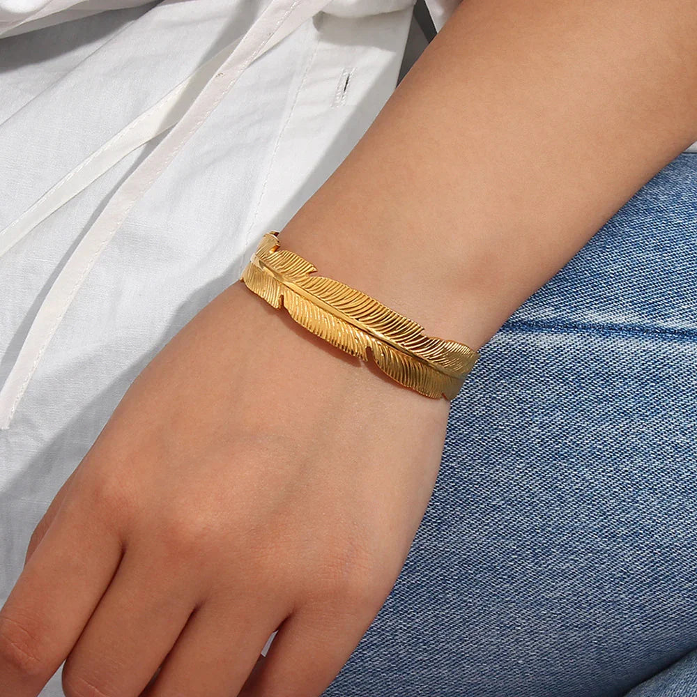 Gold-Plated Feather Bracelet For Women
