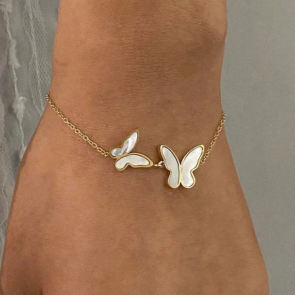 Gold-Plated Faux Pearl Butterfly Bracelet