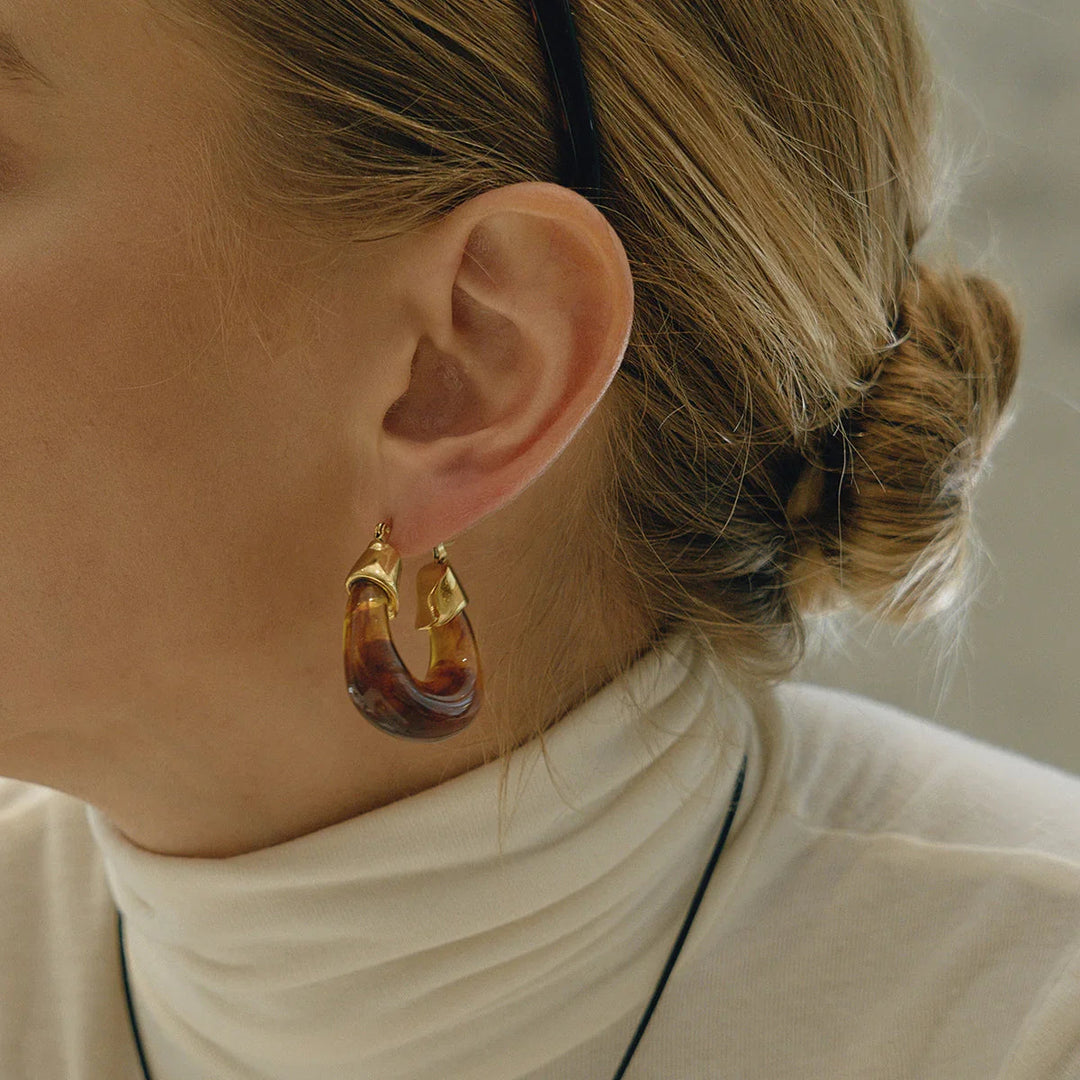 Gold-Plated Chunky Enamel Hoop Earrings