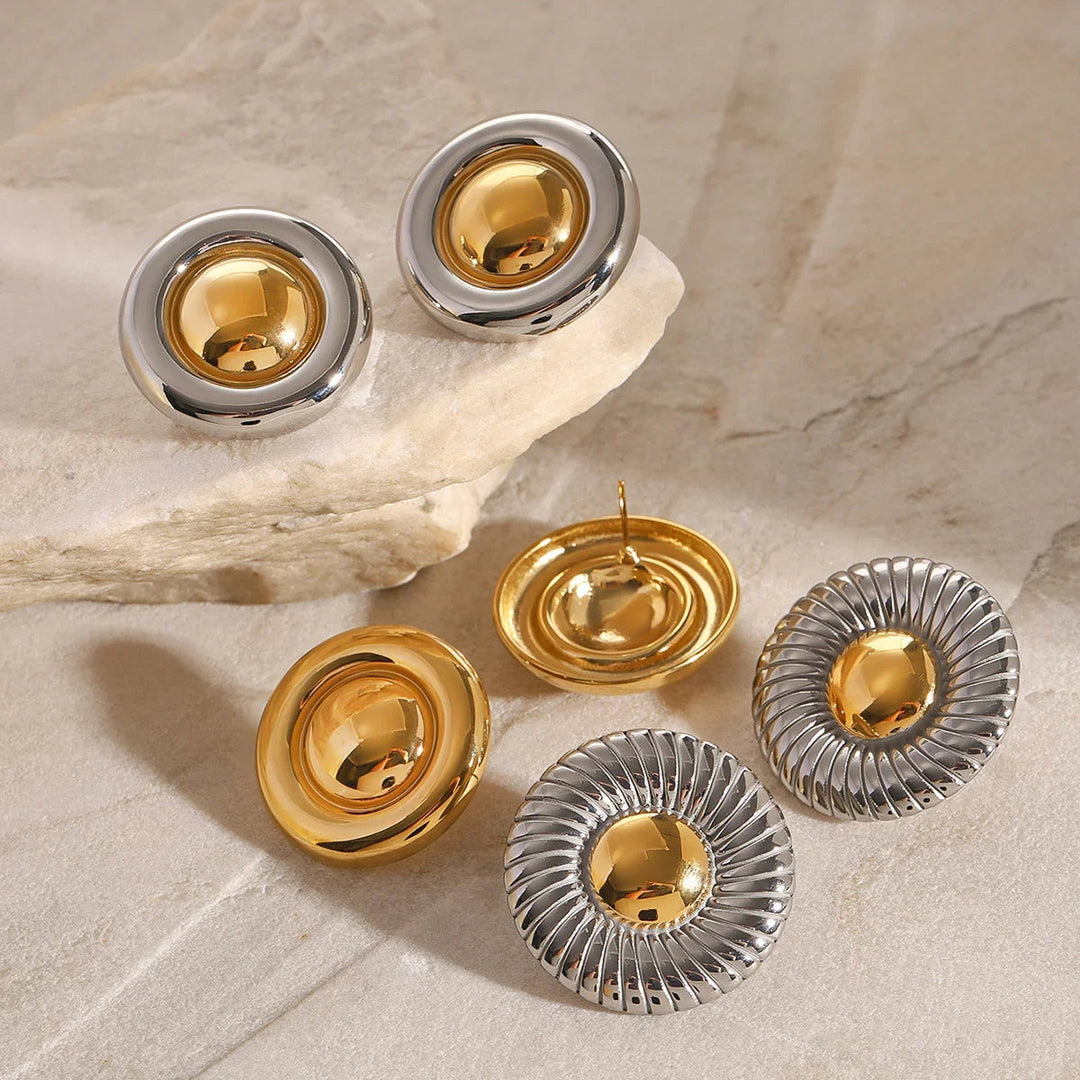 Gold-Plated Button Earrings for Women