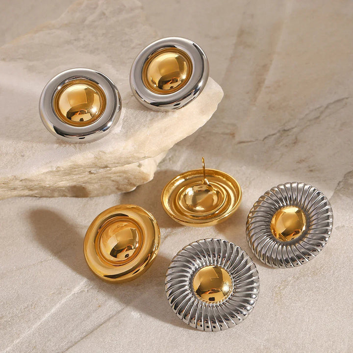Gold-Plated Button Earrings for Women