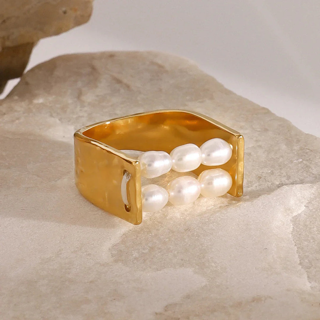 Gold-Plated Faux Pearl Statement Ring for Women