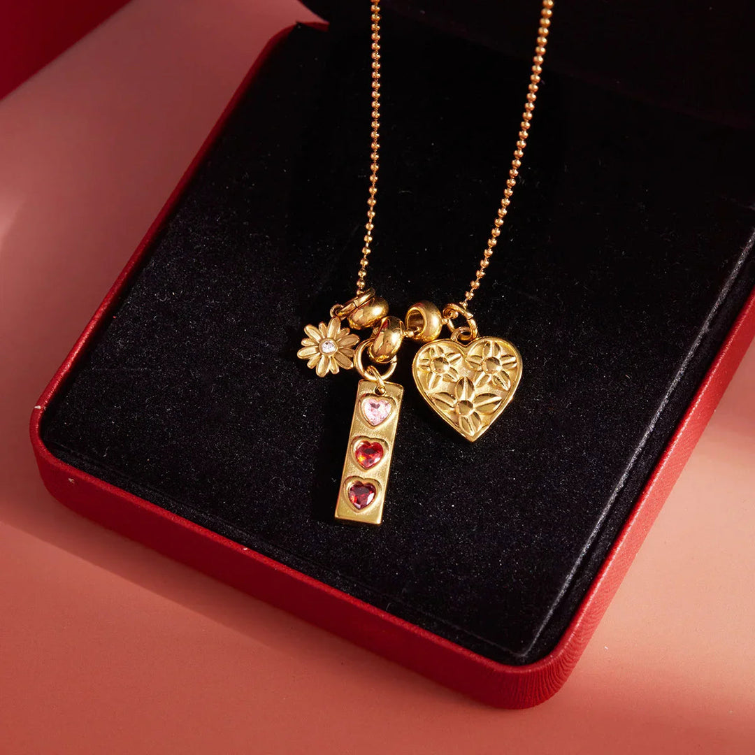 Gold-Plated Cubic Zirconia Multi Charm Pendant Necklace for Women