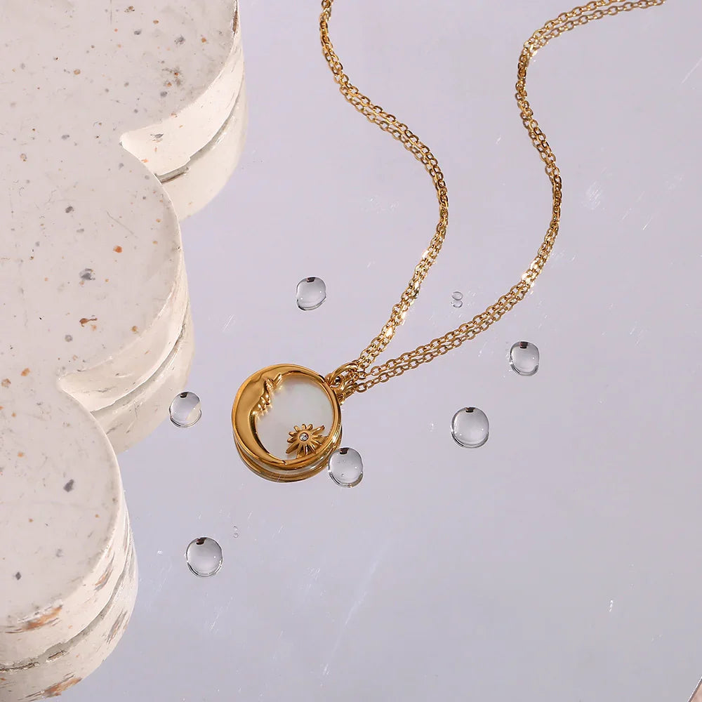 Gold-Plated CZ Lunar Pendant Necklace for Women