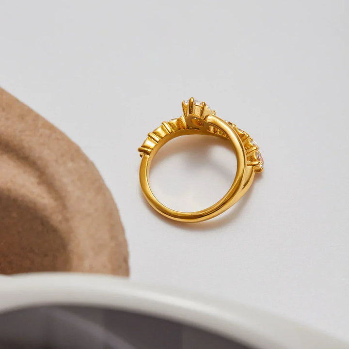 Gold Plated Cubic Zirconia Marquise Stackable Ring for Women