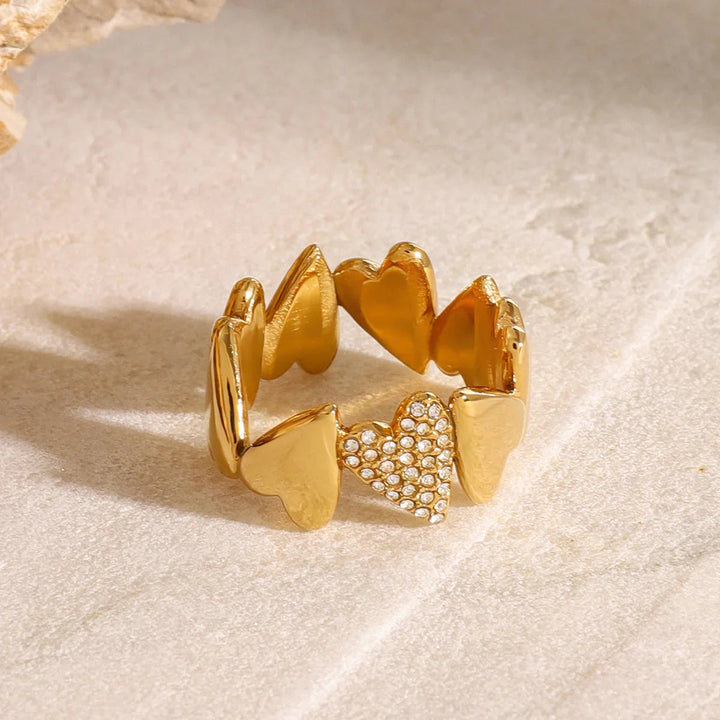Gold-Plated CZ Heart Statement Ring