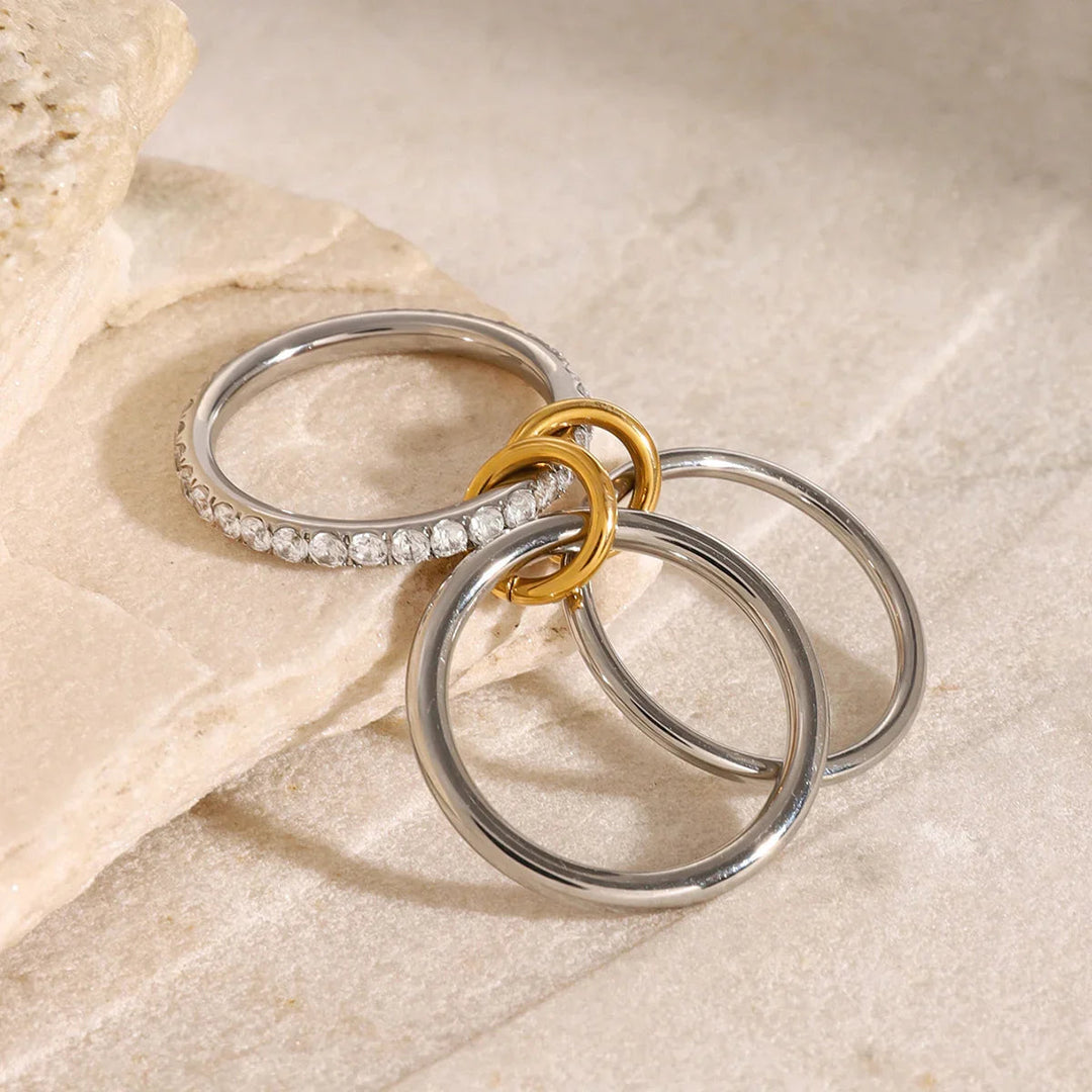 Silver-Plated CZ Stacked Ring for Women